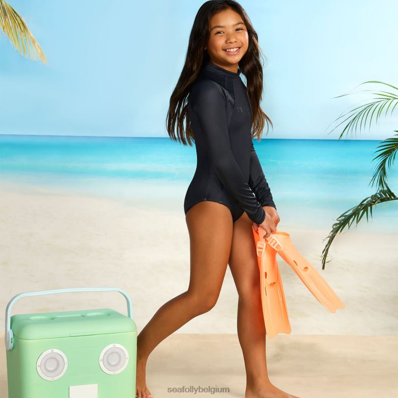 Seafolly enfants combinaison de paddle à empiècements essentielle pour filles maillots de bain noir P8B62798