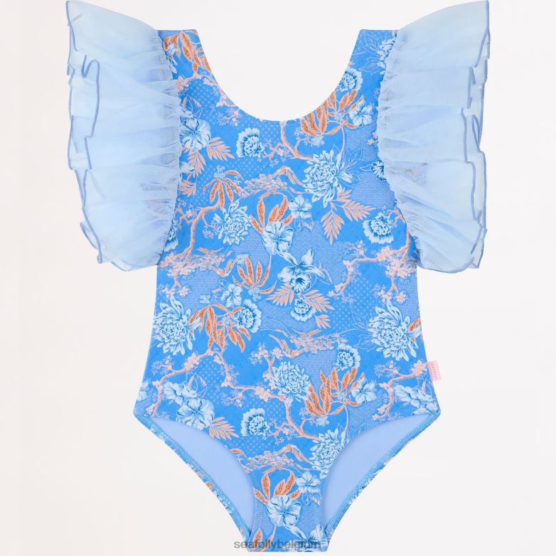 Seafolly enfants fuji filles fée manche 1pc maillots de bain bleu P8B62790