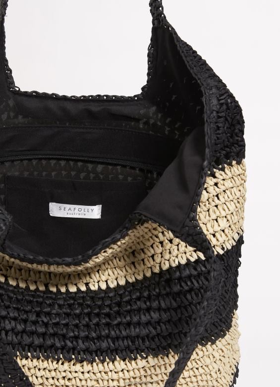 Seafolly femmes fourre-tout tissé à épissure accessoires noir/naturel P8B62762