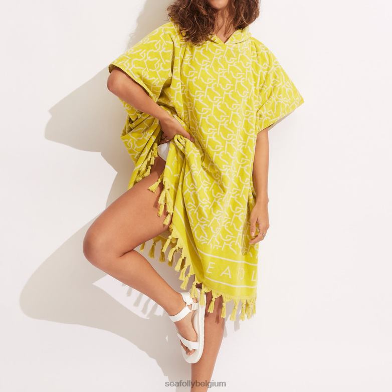 Seafolly femmes poncho serviette monogramme sf accessoires tilleul sauvage P8B62773