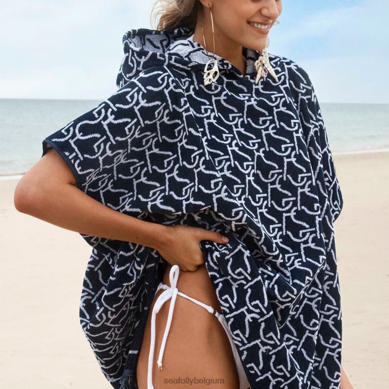 Seafolly femmes poncho serviette monogramme sf accessoires vraie marine P8B62774