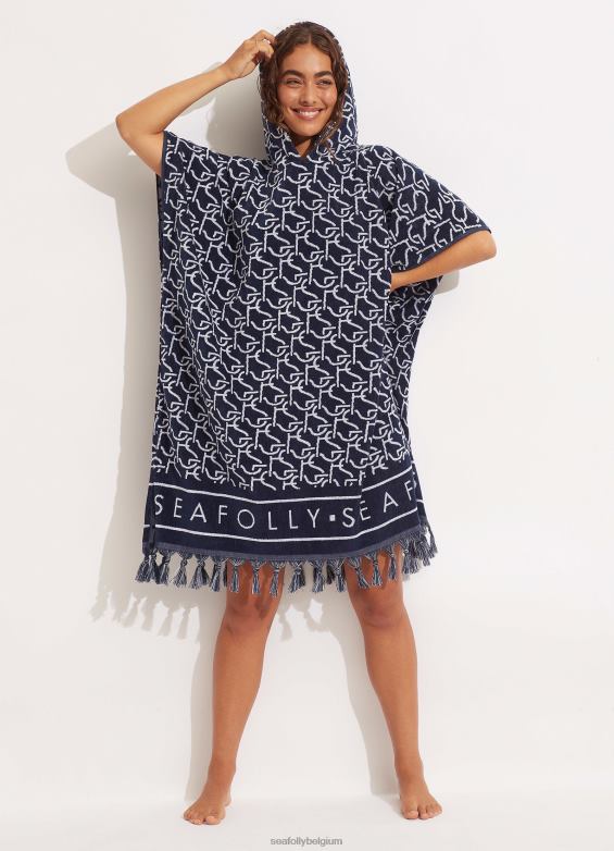 Seafolly femmes poncho serviette monogramme sf accessoires vraie marine P8B62774