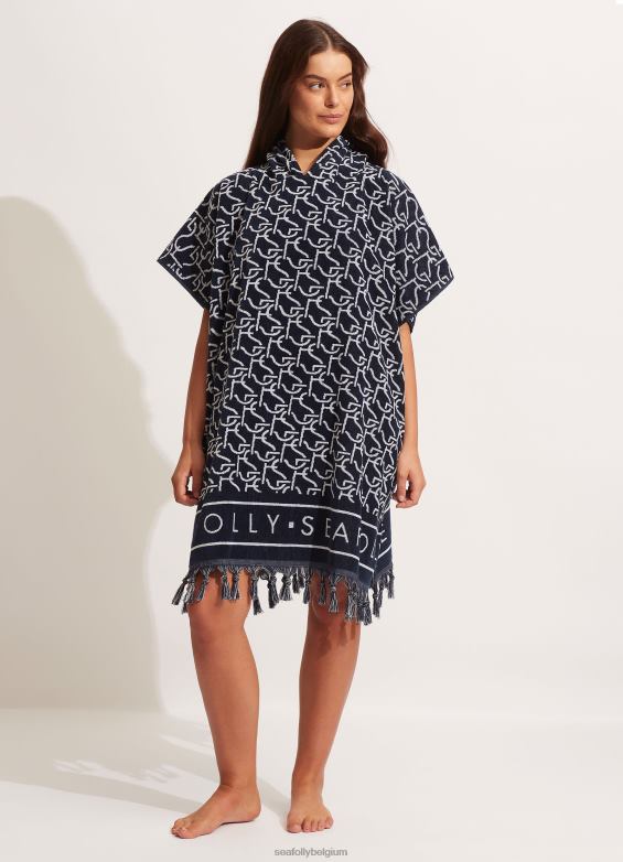 Seafolly femmes poncho serviette monogramme sf accessoires vraie marine P8B62774