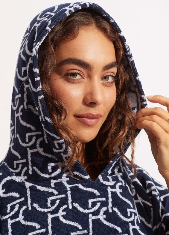 Seafolly femmes poncho serviette monogramme sf accessoires vraie marine P8B62774