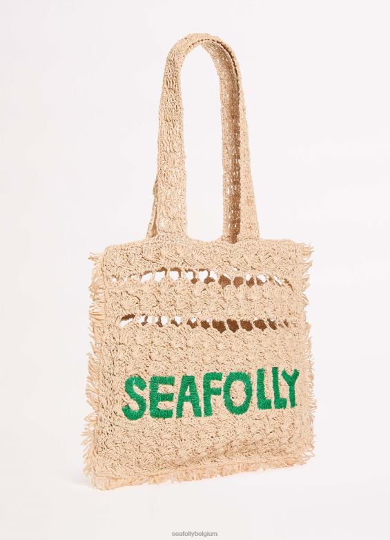 Seafolly femmes sac fourre-tout à logo tissé accessoires naturel P8B62768