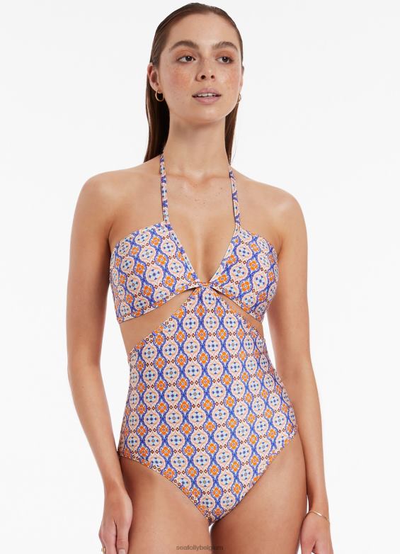Seafolly femmes azura geo découpé d'une seule pièce maillots de bain rétro orange P8B6248