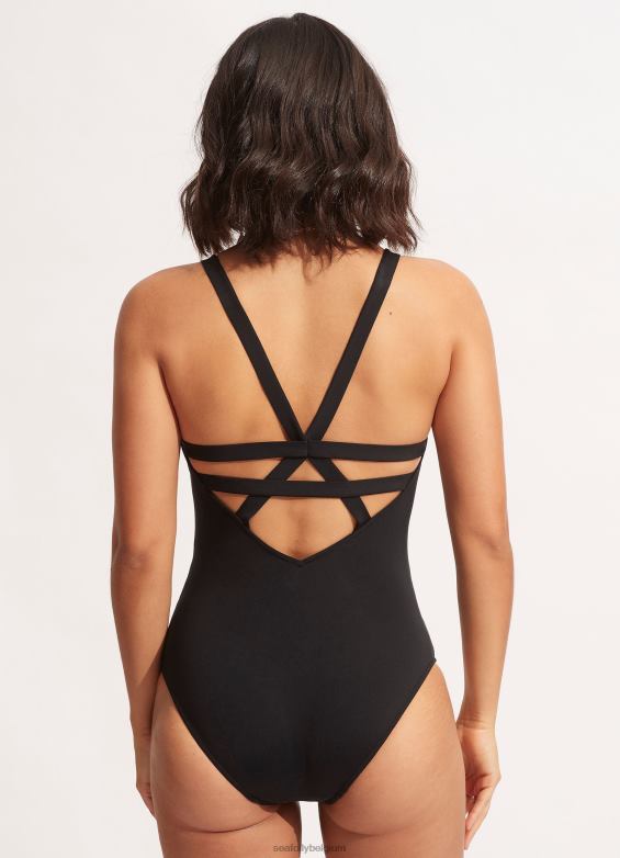 Seafolly femmes collectif profond v une pièce maillots de bain noir P8B6214