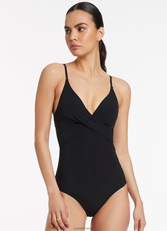 Seafolly femmes jetset cross over moulé une pièce maillots de bain noir P8B62137