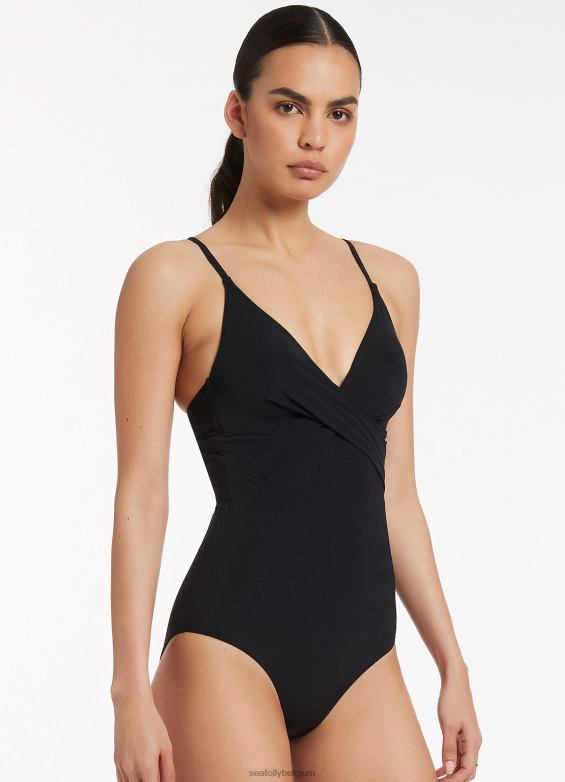 Seafolly femmes jetset cross over moulé une pièce maillots de bain noir P8B62137