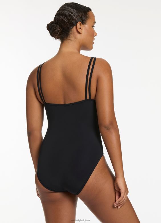 Seafolly femmes jetset double sangle une pièce maillots de bain noir P8B6255