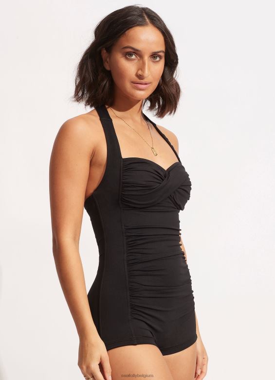 Seafolly femmes une pièce collective boyleg maillots de bain noir P8B6213