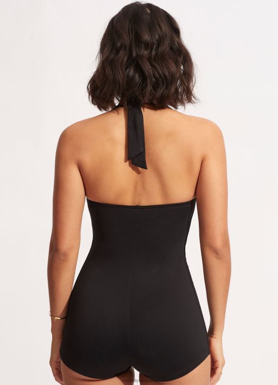 Seafolly femmes une pièce collective boyleg maillots de bain noir P8B6213