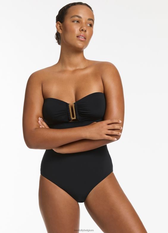 Seafolly femmes jetset bandeau une pièce maillots de bain noir P8B6234