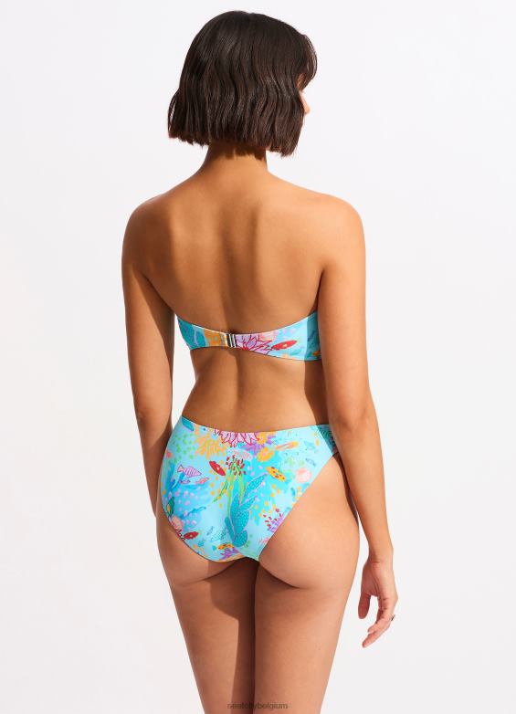 Seafolly femmes bas de bikini échancré sous la mer maillots de bain brume bleue P8B62305