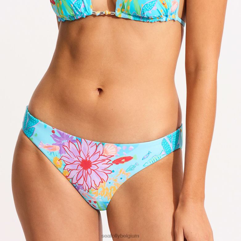 Seafolly femmes bas de bikini hipster réversible sous la mer maillots de bain brume bleue P8B62521