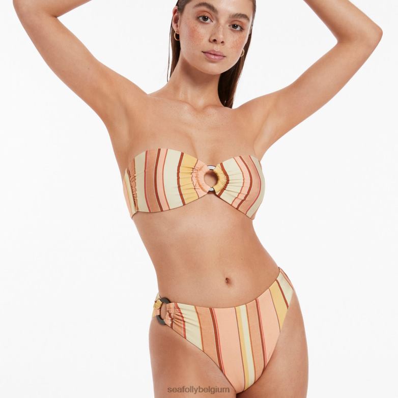 Seafolly femmes bas de bikini à rayures Fira et bordure échancrée maillots de bain souci P8B62451