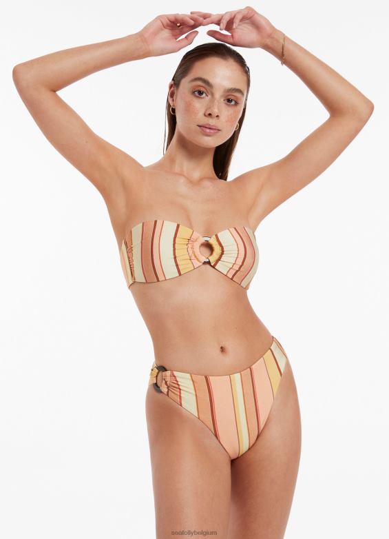 Seafolly femmes bas de bikini à rayures Fira et bordure échancrée maillots de bain souci P8B62451