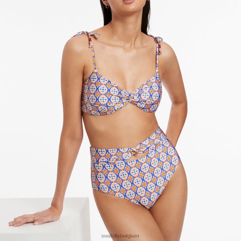 Seafolly femmes bas de bikini torsadé taille haute azura geo maillots de bain rétro orange P8B62410