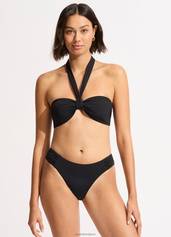 Seafolly femmes collective - bas de bikini échancré froncé sur les côtés maillots de bain noir P8B62210