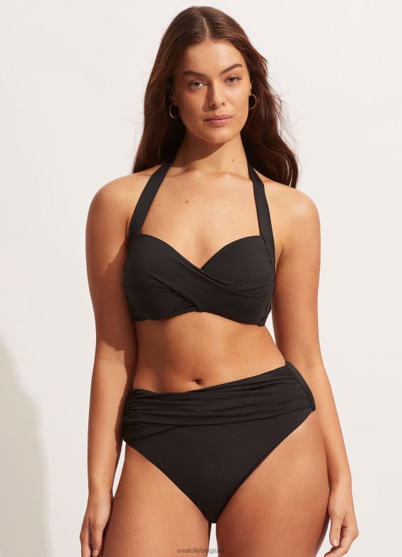 Seafolly femmes collective - pantalon cache-cœur taille haute maillots de bain noir P8B62223