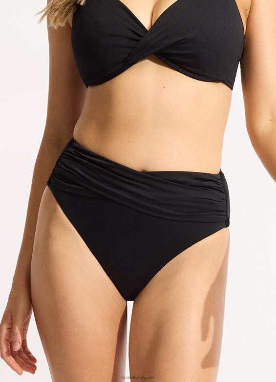 Seafolly femmes collective - pantalon cache-cœur taille haute maillots de bain noir P8B62223