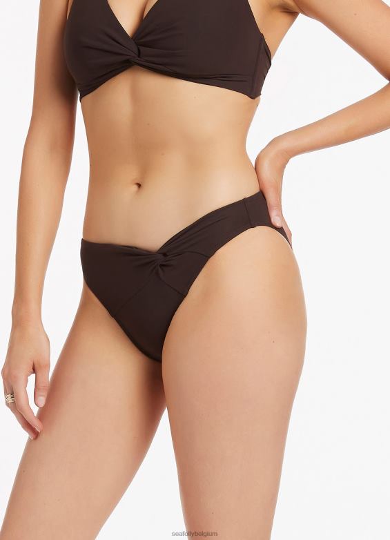Seafolly femmes jetset - bas de bikini torsadé sur le devant maillots de bain chocolat P8B62473