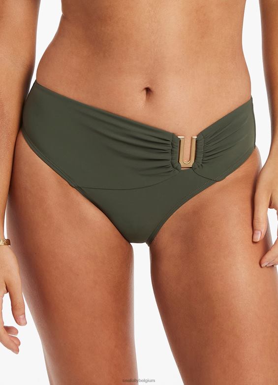 Seafolly femmes jetset u trim pantalon mi-haut maillots de bain olive P8B62458