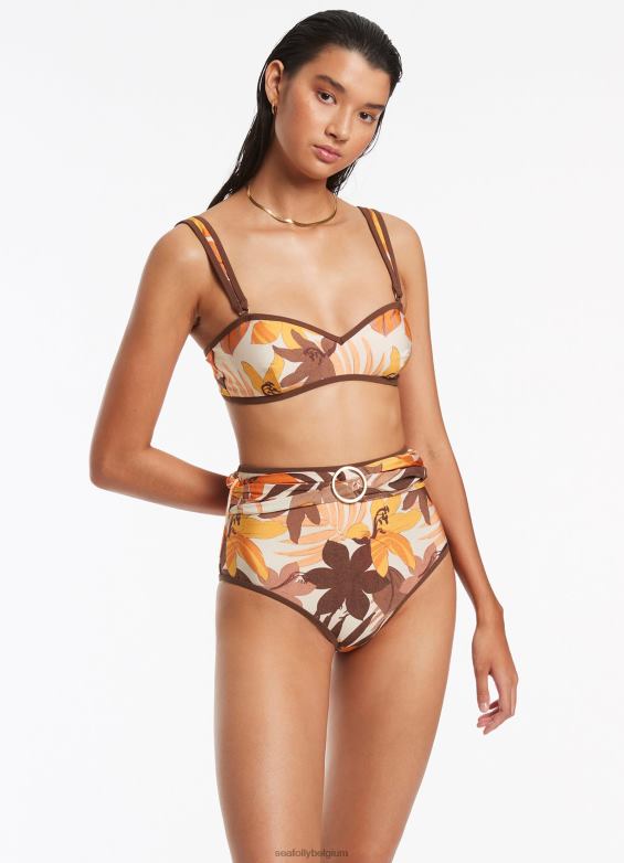 Seafolly femmes pantalon taille haute ceinture floreale maillots de bain latté P8B62416