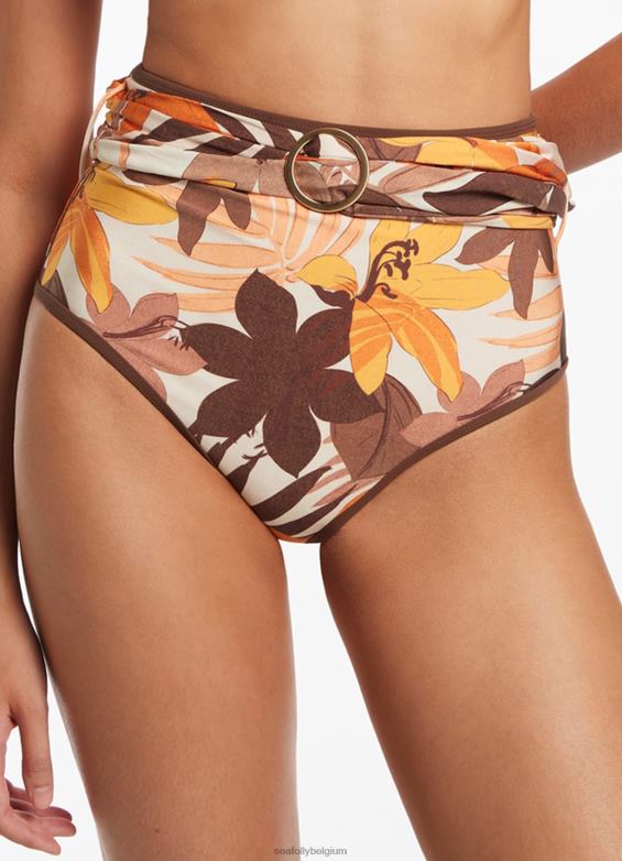 Seafolly femmes pantalon taille haute ceinture floreale maillots de bain latté P8B62416