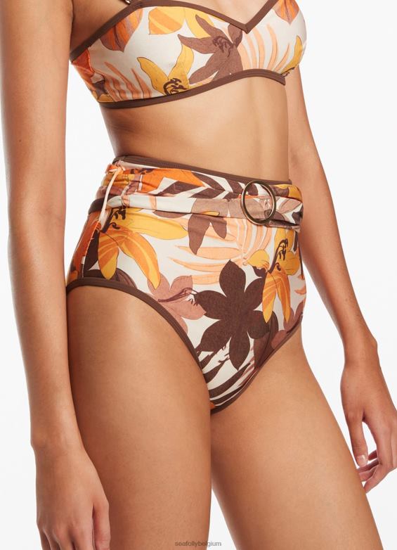 Seafolly femmes pantalon taille haute ceinture floreale maillots de bain latté P8B62416