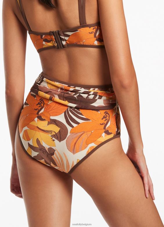 Seafolly femmes pantalon taille haute ceinture floreale maillots de bain latté P8B62416