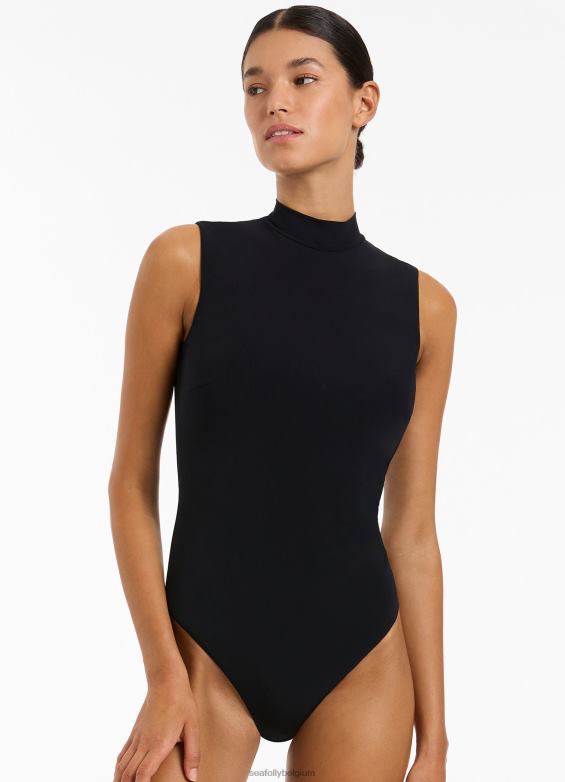 Seafolly femmes jetset une pièce sans manches à col montant maillots de bain noir P8B62109