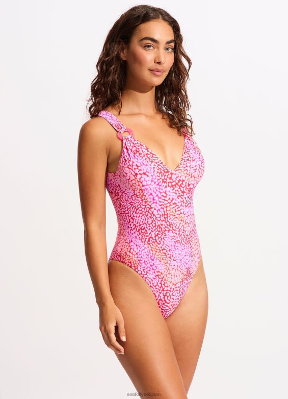 Seafolly femmes peau de mer col en v une pièce maillots de bain rose fuchsia P8B6243