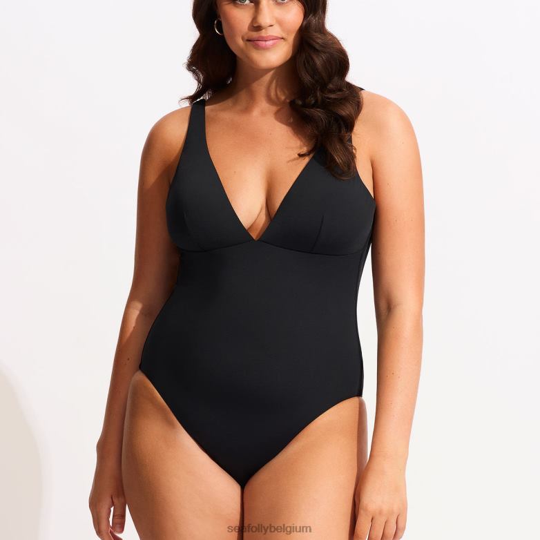 Seafolly femmes une pièce collective à col en V maillots de bain noir P8B62133