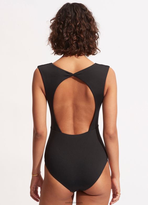 Seafolly femmes une pièce collective à col en V maillots de bain noir P8B6218