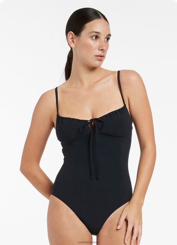 Seafolly femmes jetset une pièce froncée devant maillots de bain noir P8B62153