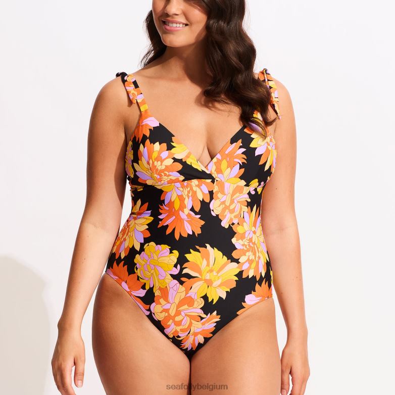 Seafolly femmes une pièce à devant cache-cœur Palm Springs maillots de bain noir P8B62165