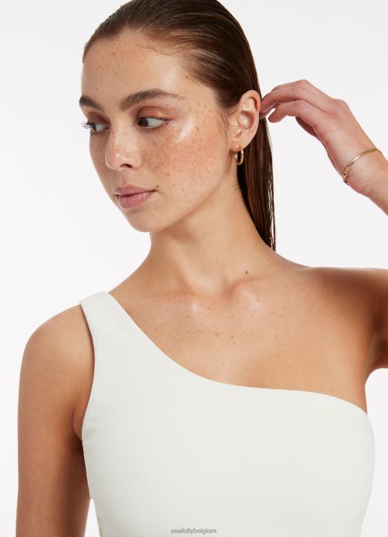 Seafolly femmes Versa côtelé une épaule une pièce maillots de bain noir/crème P8B6249