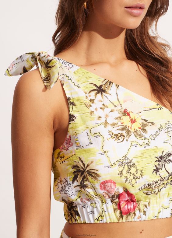 Seafolly femmes d'un océan à l'autre, une épaule maillots de bain tilleul sauvage P8B62741