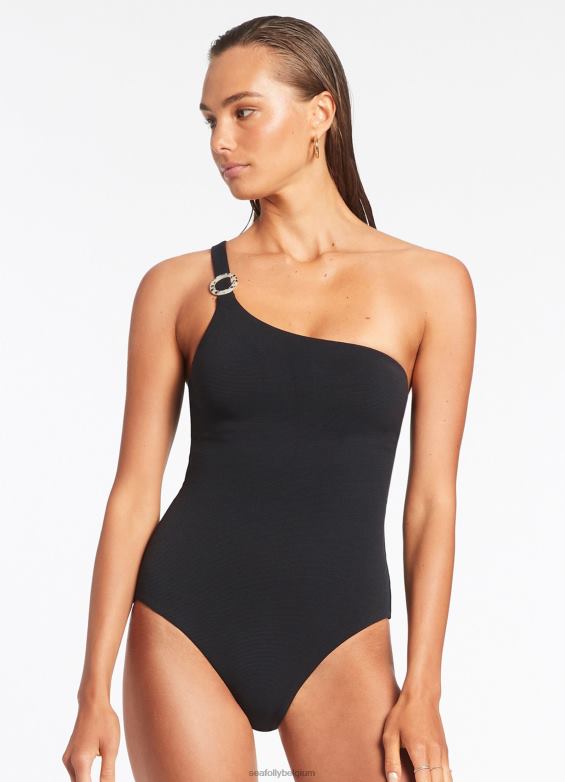 Seafolly femmes isla rib une épaule une pièce maillots de bain noir P8B62104