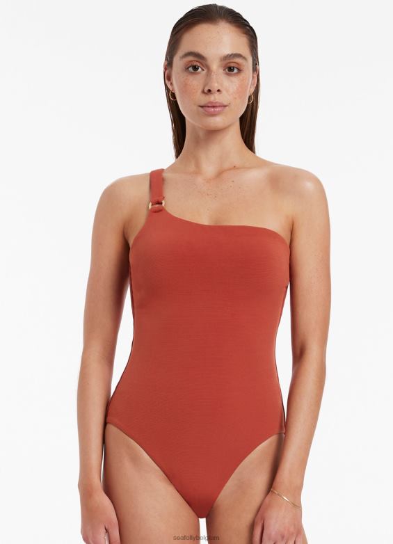 Seafolly femmes isla rib une épaule une pièce maillots de bain roux P8B6278