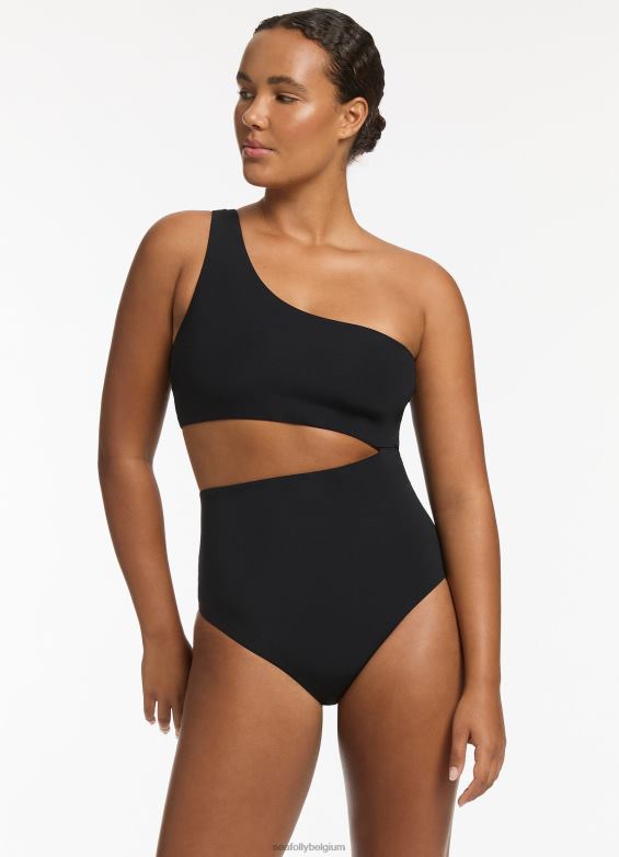 Seafolly femmes jetset une épaule une pièce maillots de bain noir P8B6254