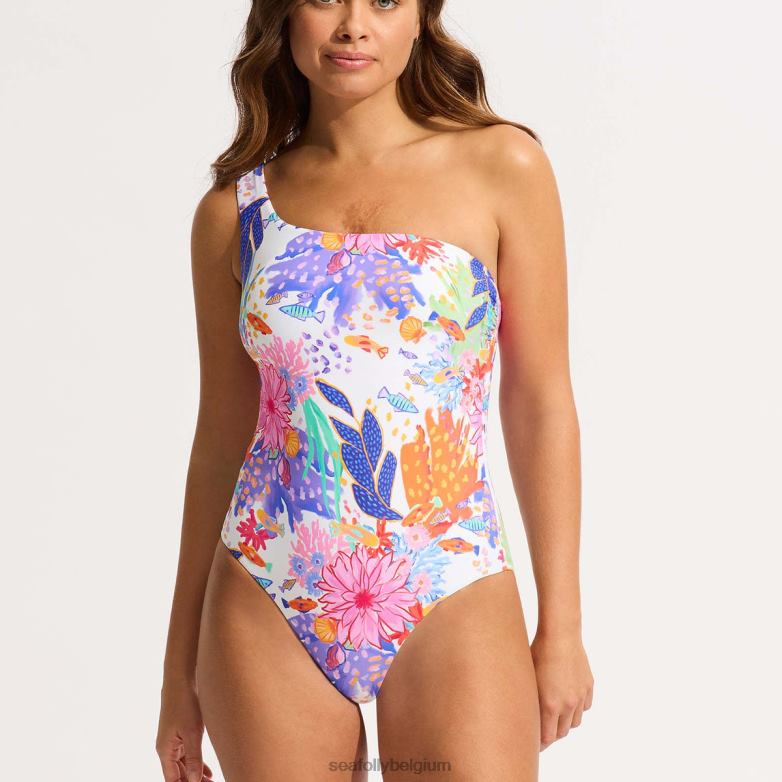 Seafolly femmes sous la mer une épaule une pièce maillots de bain blanc P8B6245