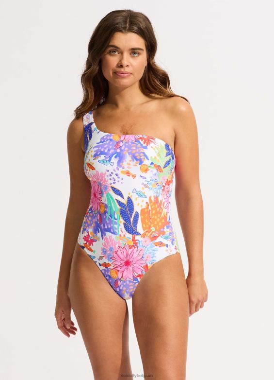 Seafolly femmes sous la mer une épaule une pièce maillots de bain blanc P8B6245