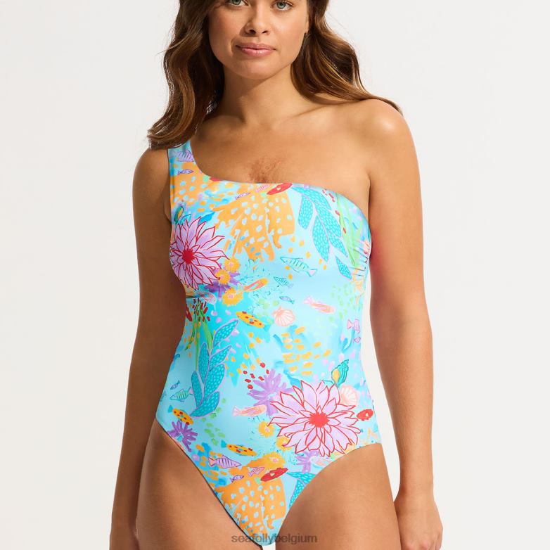 Seafolly femmes sous la mer une épaule une pièce maillots de bain brume bleue P8B62113
