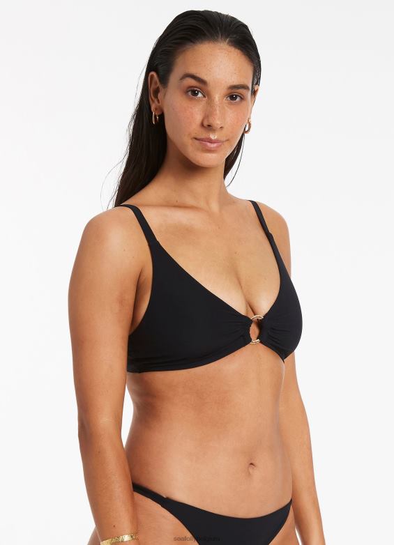 Seafolly femmes haut de bikini triangle c-d à bordure jetset maillots de bain noir P8B62361