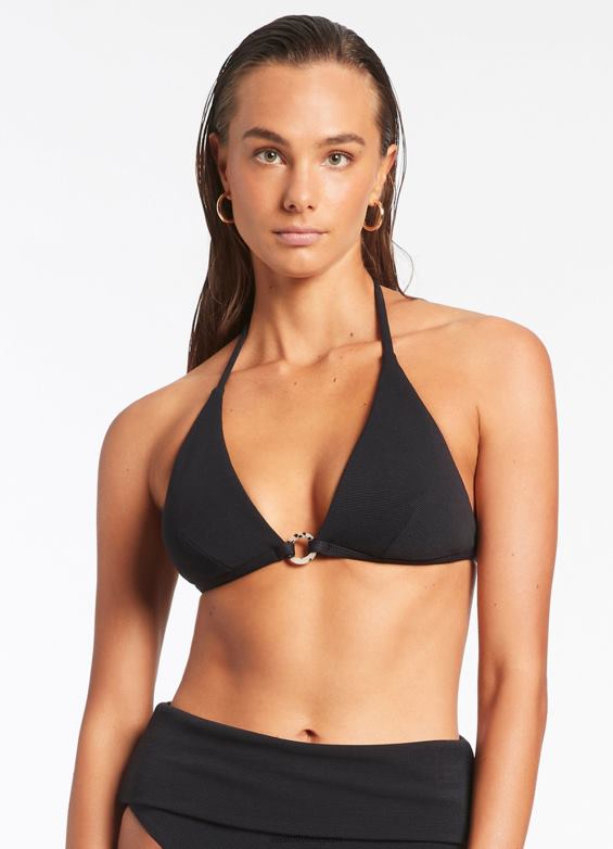 Seafolly femmes haut de bikini triangle côtelé isla maillots de bain noir P8B62382