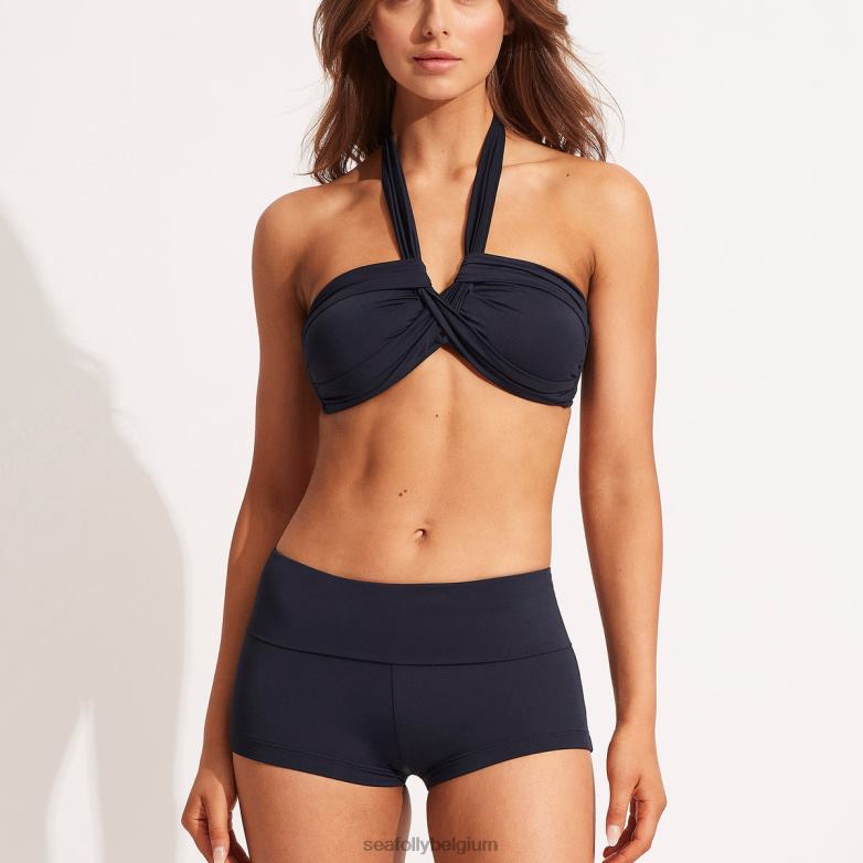 Seafolly femmes boyleg collectif à haut roulé maillots de bain vraie marine P8B62208