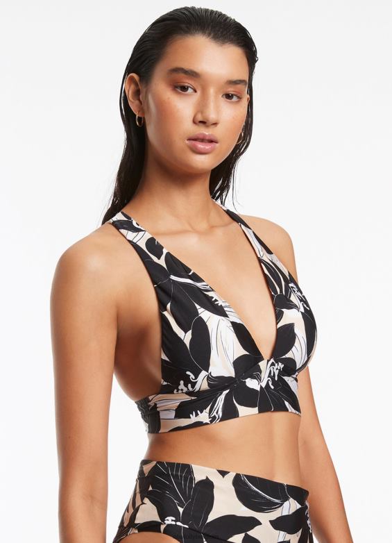 Seafolly femmes haut tricolore souple floreale maillots de bain noir P8B62493