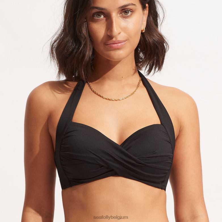 Seafolly femmes licol à bonnets souples à torsion collective maillots de bain noir P8B62202